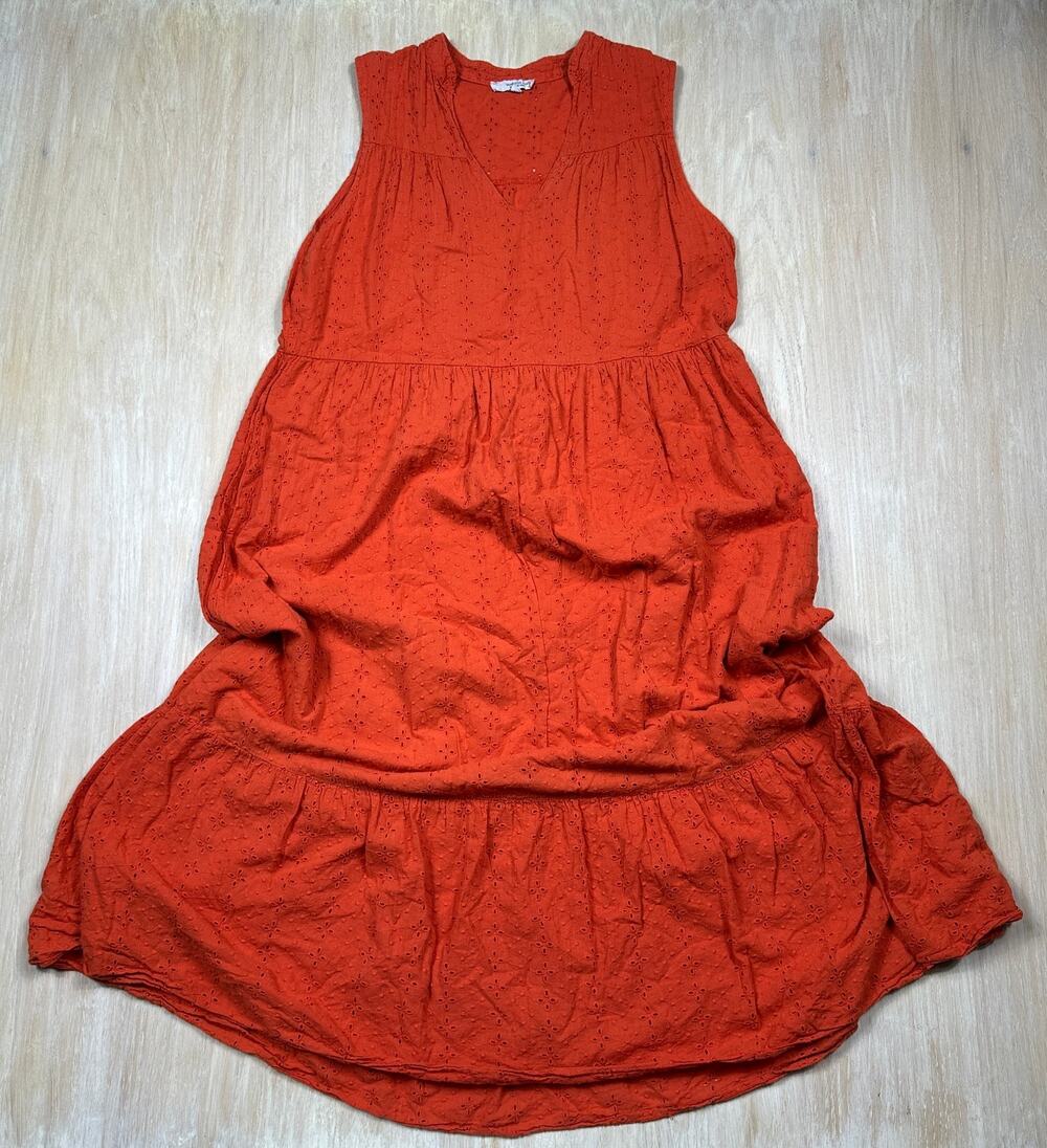 Vanessa Zani New Made In Italy Orange Cotton Eyelet Midi Casual Dress Medium